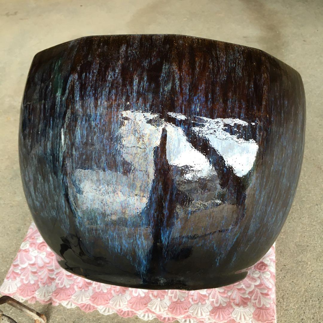 1246 火鉢 金魚鉢 陶器 入れ物 五徳 火挟 弁慶(銅製？) セット