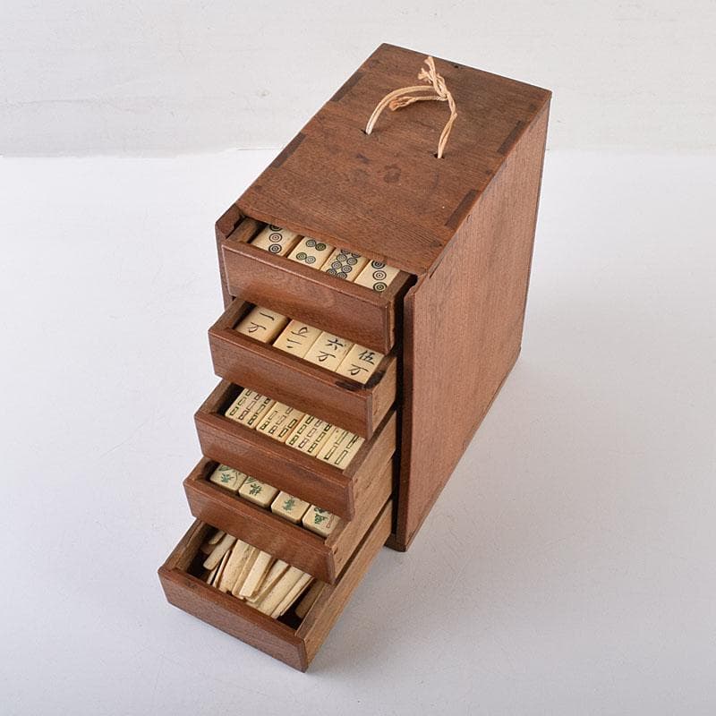 中国　竹嵌　骨牌　背竹牌　麻雀牌　木箱付　V　8014