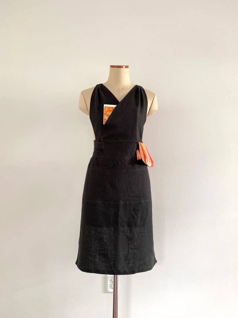 稽古着エプロン　フレンチリネン　Noir 7-13号