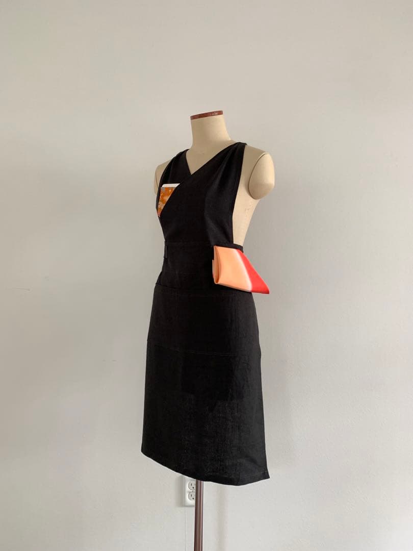 稽古着エプロン　フレンチリネン　Noir 7-13号