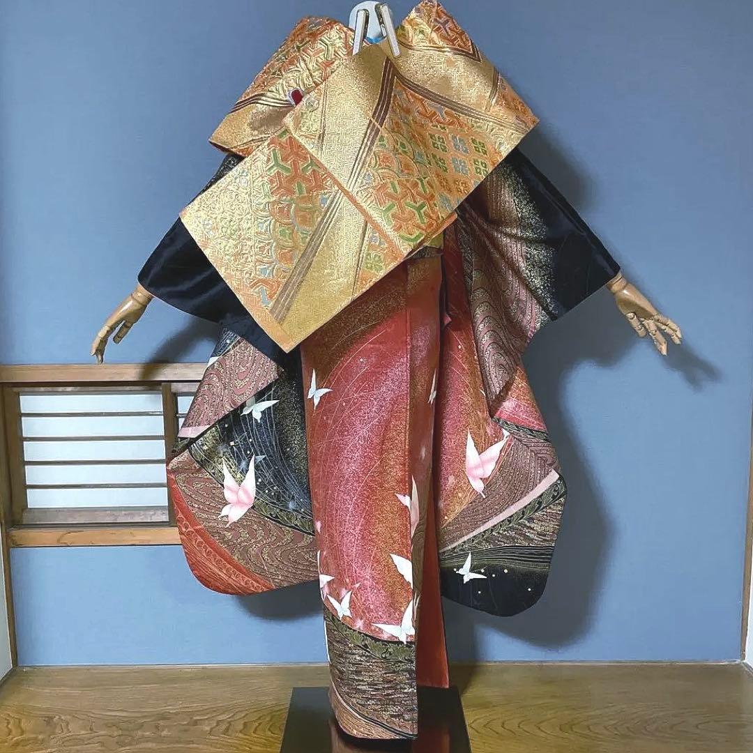 振袖フルセット　金彩加工友禅　黒と蝶々とラメでギャル完成　成人式振袖　振袖