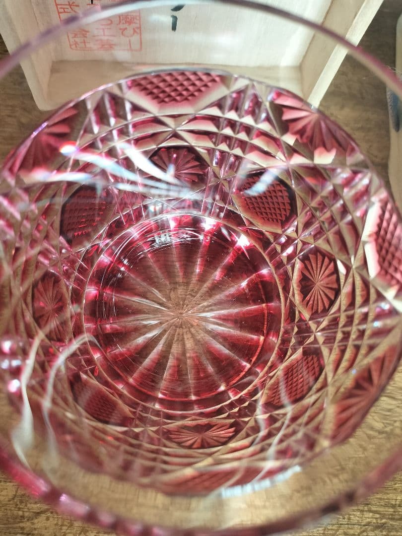 中古　タンブラー　コップ　 薩摩切子 金赤 　薩摩びーどろ工芸