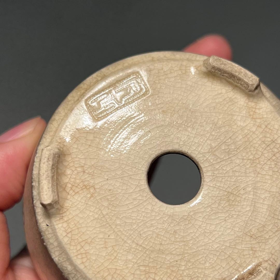 684.是好 五彩花鳥丸鉢 盆栽鉢 植木鉢 7.7*4.7cm