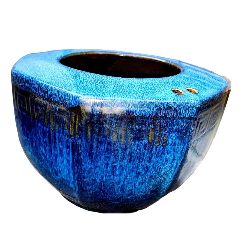 美しい 青色 八角形 陶器 火鉢 鉢カバー 花瓶 器 水槽