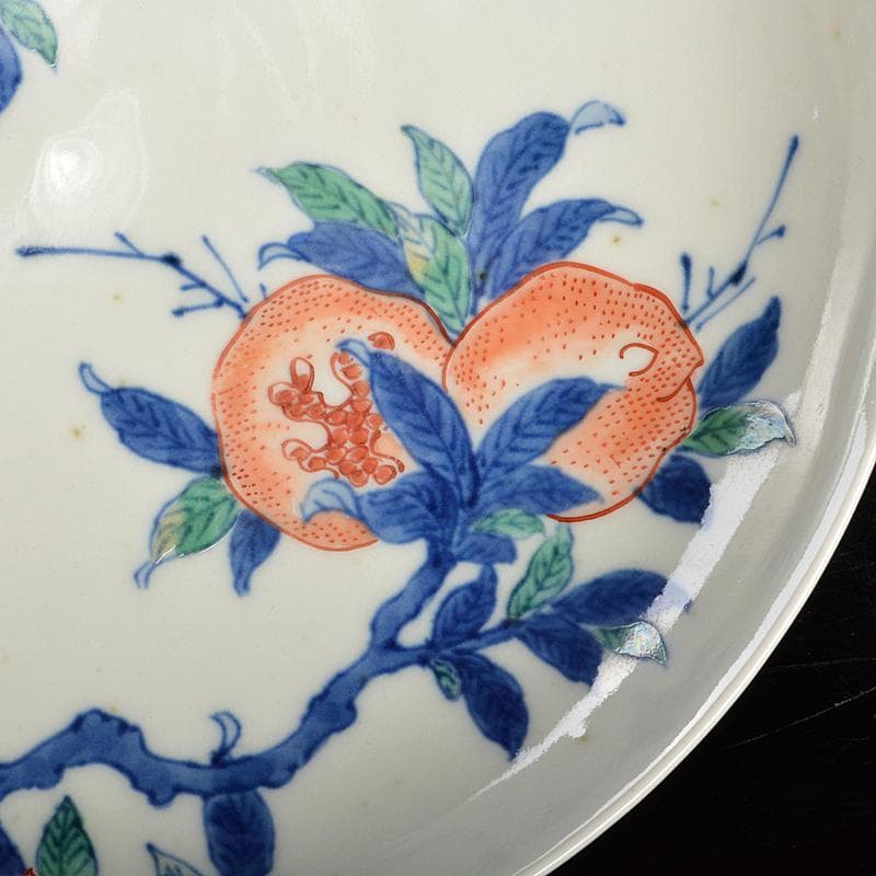 鍋島焼　色鍋島　染錦　柘榴文　高足皿　V　R5828