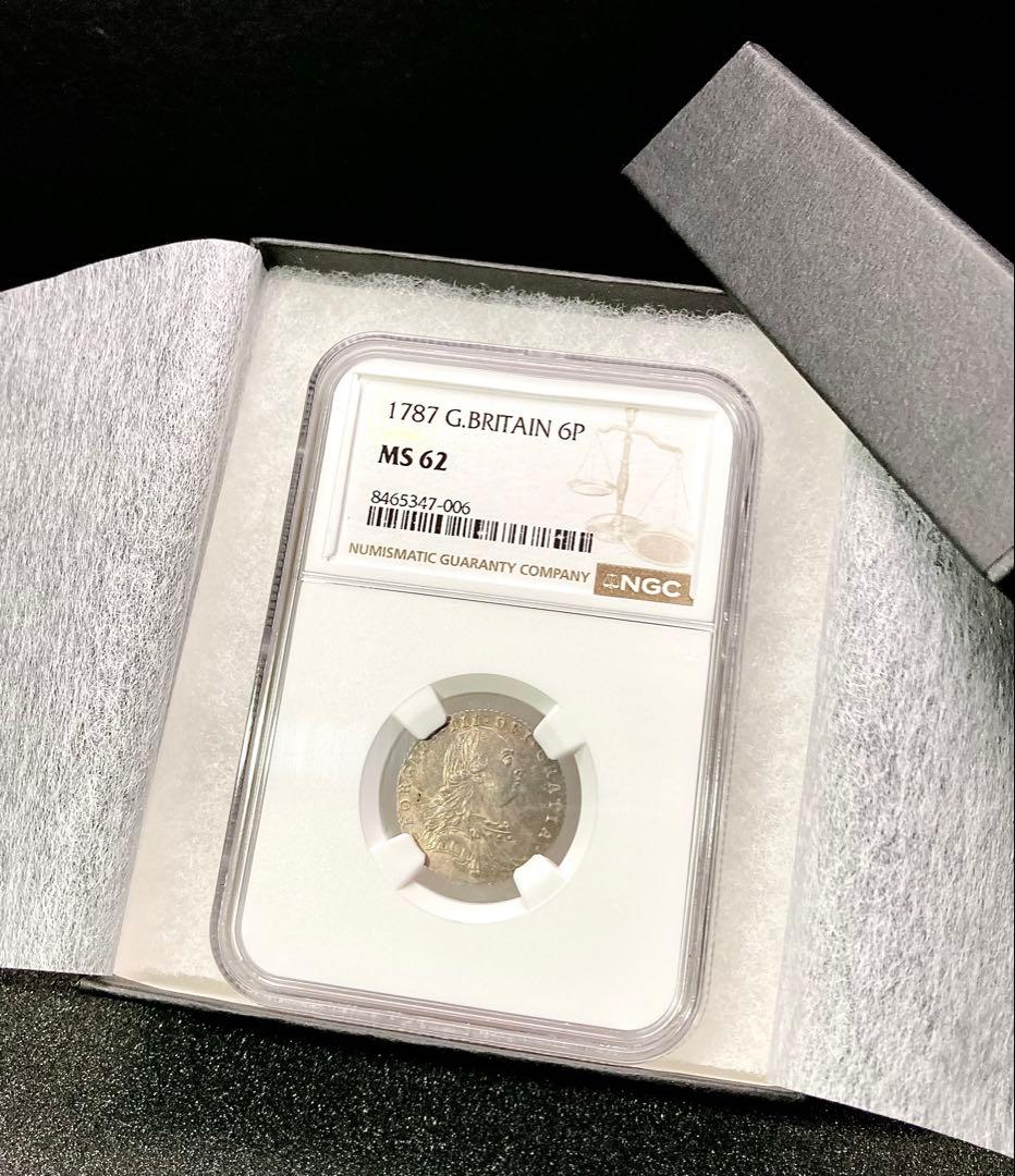 【NGC MS62】1787年 イギリス ジョージ3世 6ペンス 銀貨 単年発行