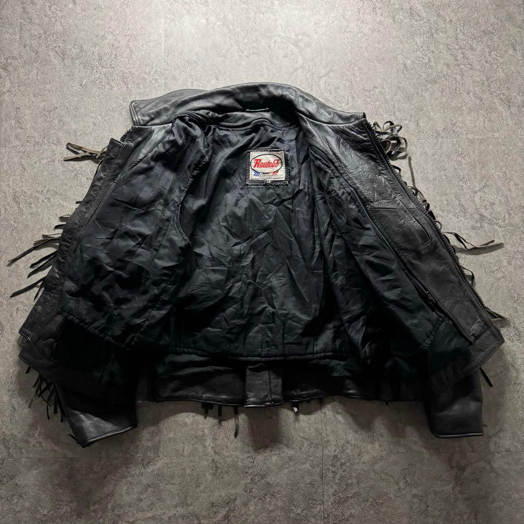 【希少】ライダースジャケット　L フリンジ　ギミック　ペイント　コンチョ　レザー