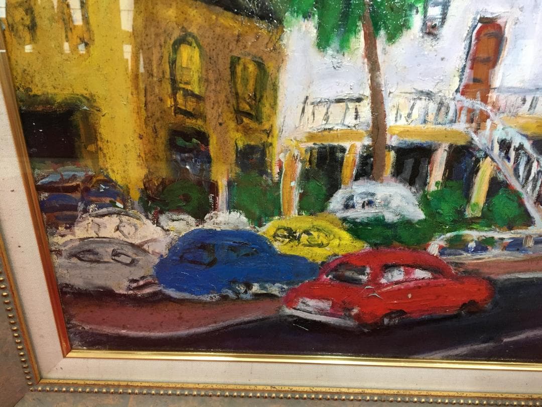 絵画 油彩画 直筆 二紀会同人 山崎朔三 港の近く ホノルル 額装 サイズ20号