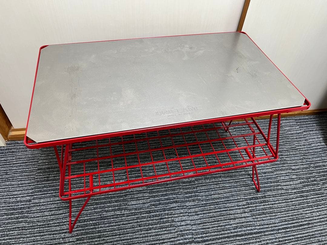 ユニフレーム フィールドラック赤2枚・ステン天板・専用ケース 4点セット 中古