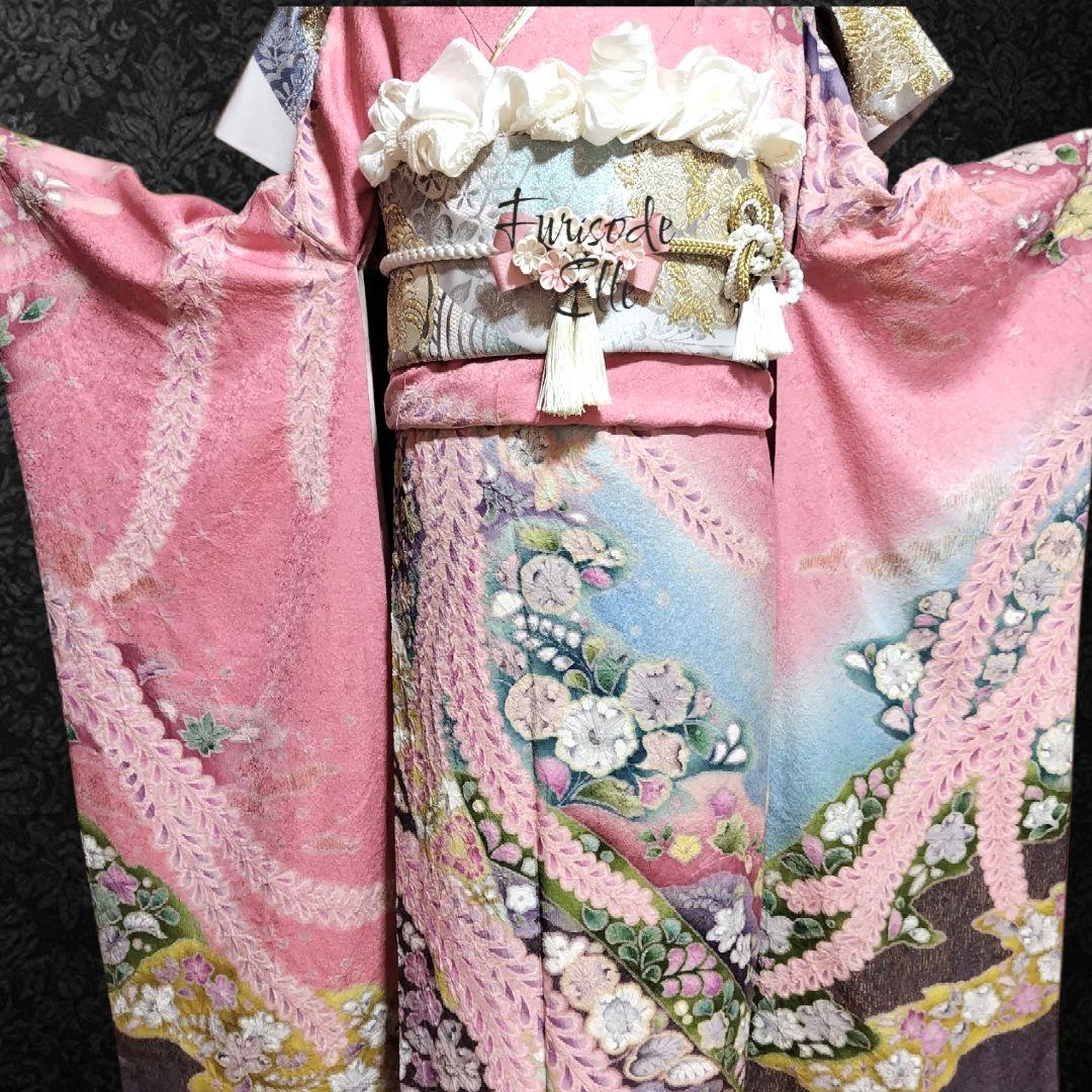 振袖フルセット(8点)・辻ヶ花・花絞り・金通し・高級手縫い・逸品