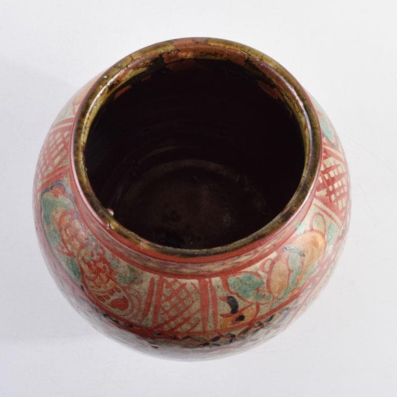 琉球陶器　壺屋焼　小橋川仁王造　神獣山水文　花瓶　共箱　C　8976