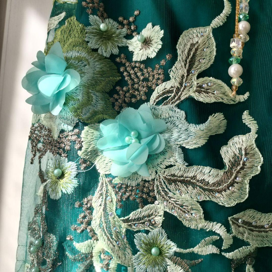 豪華/美品ベリーダンス衣装 フル グリーン ステージ　舞台衣装　着画あり