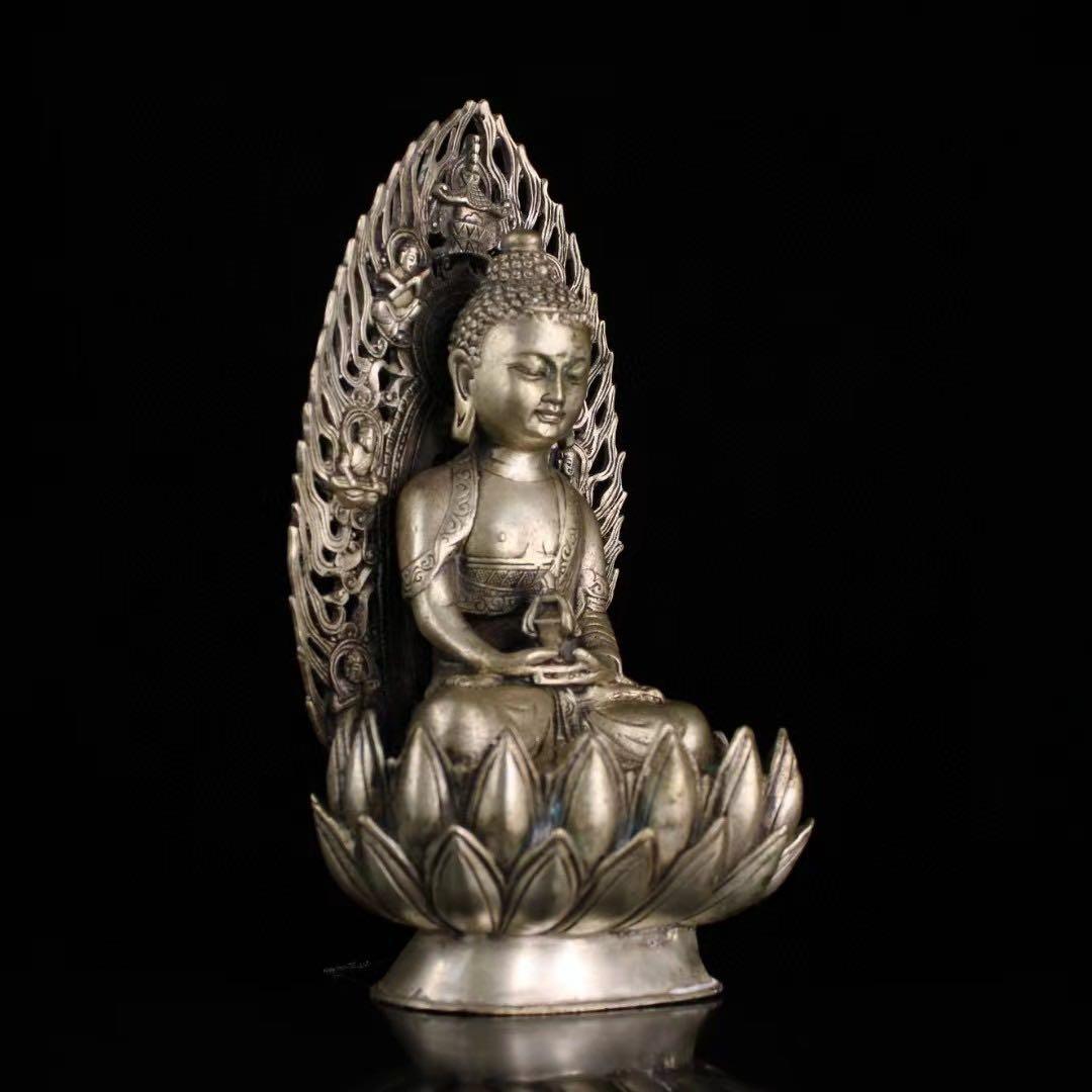 旧蔵、田舎入手、精銅、鎏銀無量寿一尊