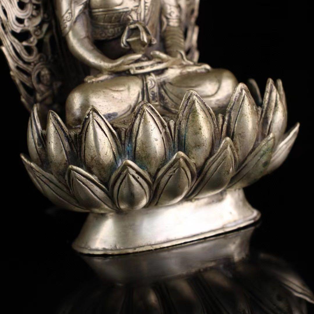 旧蔵、田舎入手、精銅、鎏銀無量寿一尊