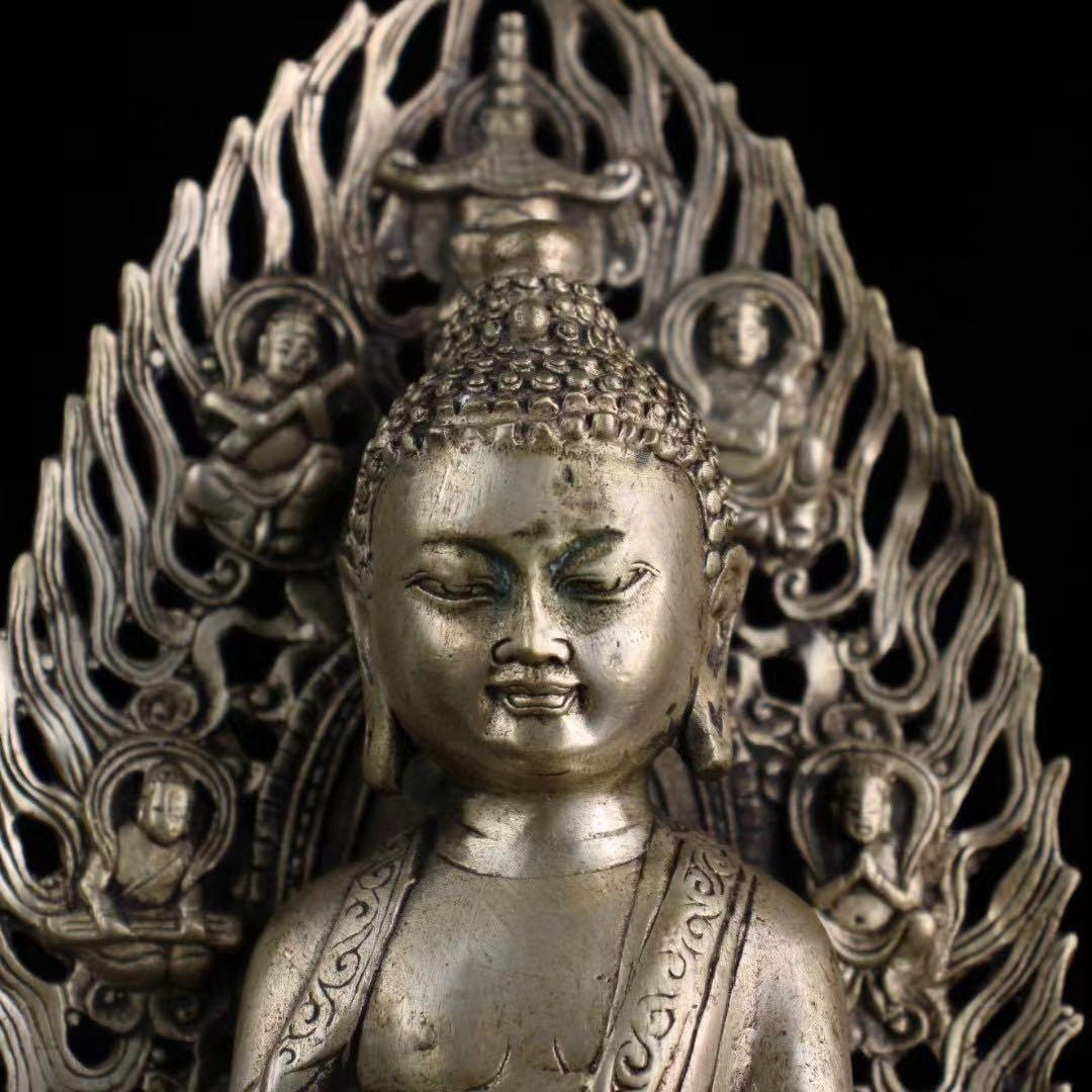 旧蔵、田舎入手、精銅、鎏銀無量寿一尊