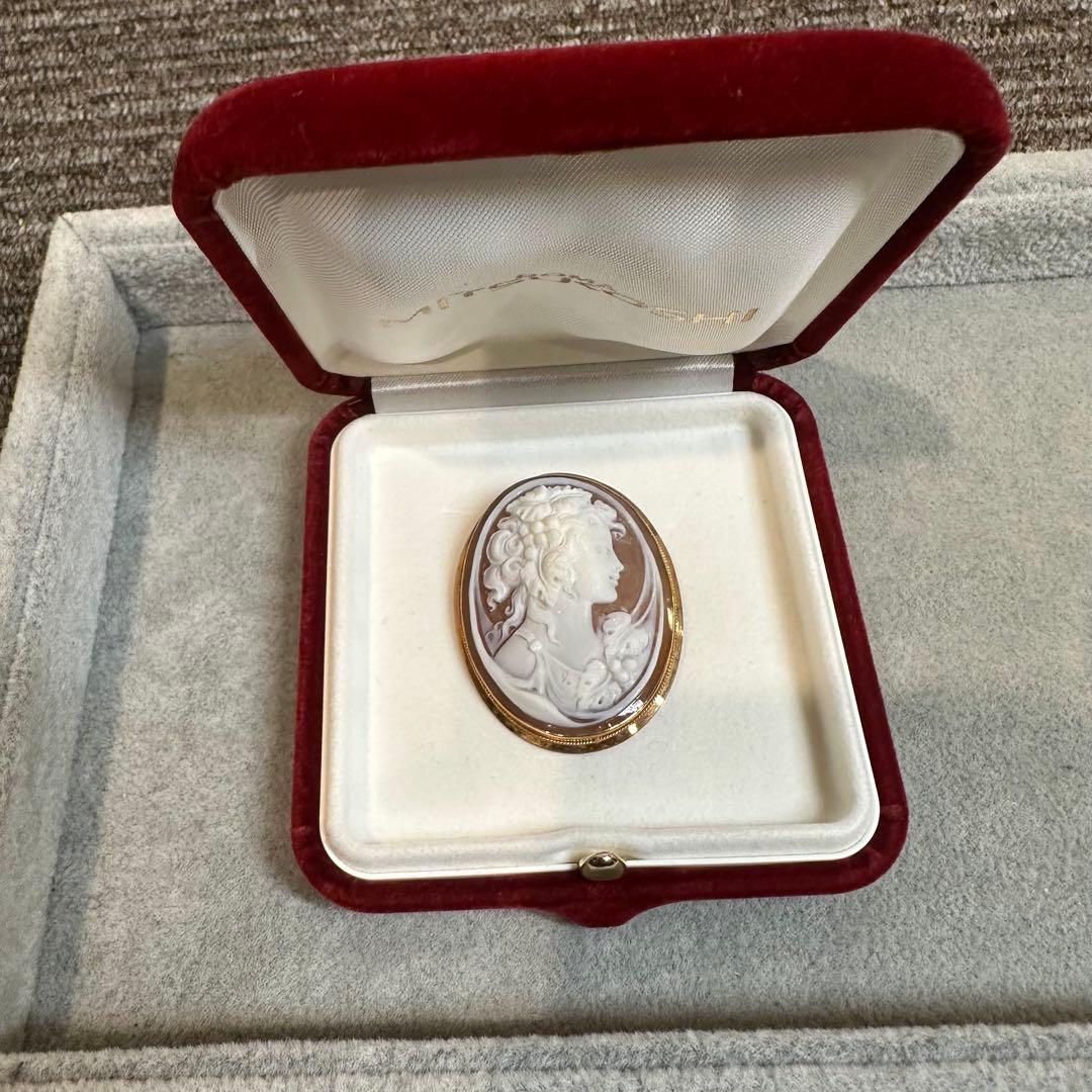 【美品】百貨店購入K18 カメオブローチ ネックレストップ