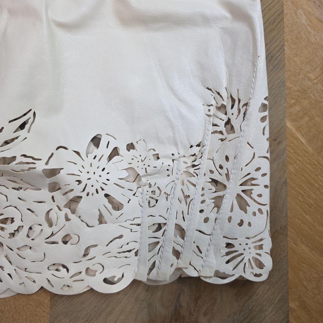 クリスチャンディオール　ホワイト 花柄 タイトスカート　羊革　シルク　y16