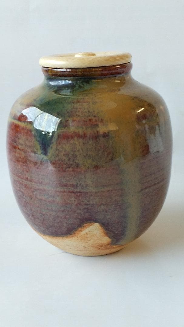 赤膚焼茶入 赤膚山 大塩昭山 仕覆 宝利休梅正絹間道 共箱 茶入 茶道具 美品