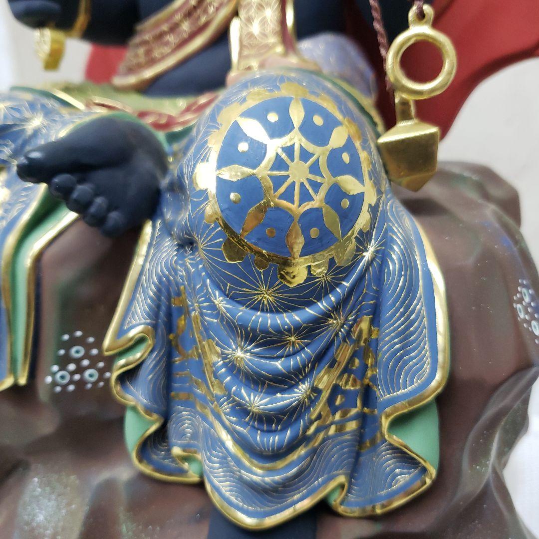 Ｂフライデー蔵出し特価希少台座極彩色錐金 不動明王半跏像7寸楠材高さ：約57cm