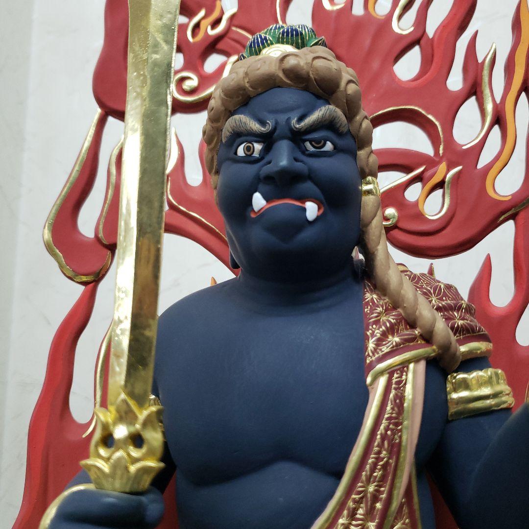 Ｂフライデー蔵出し特価希少台座極彩色錐金 不動明王半跏像7寸楠材高さ：約57cm