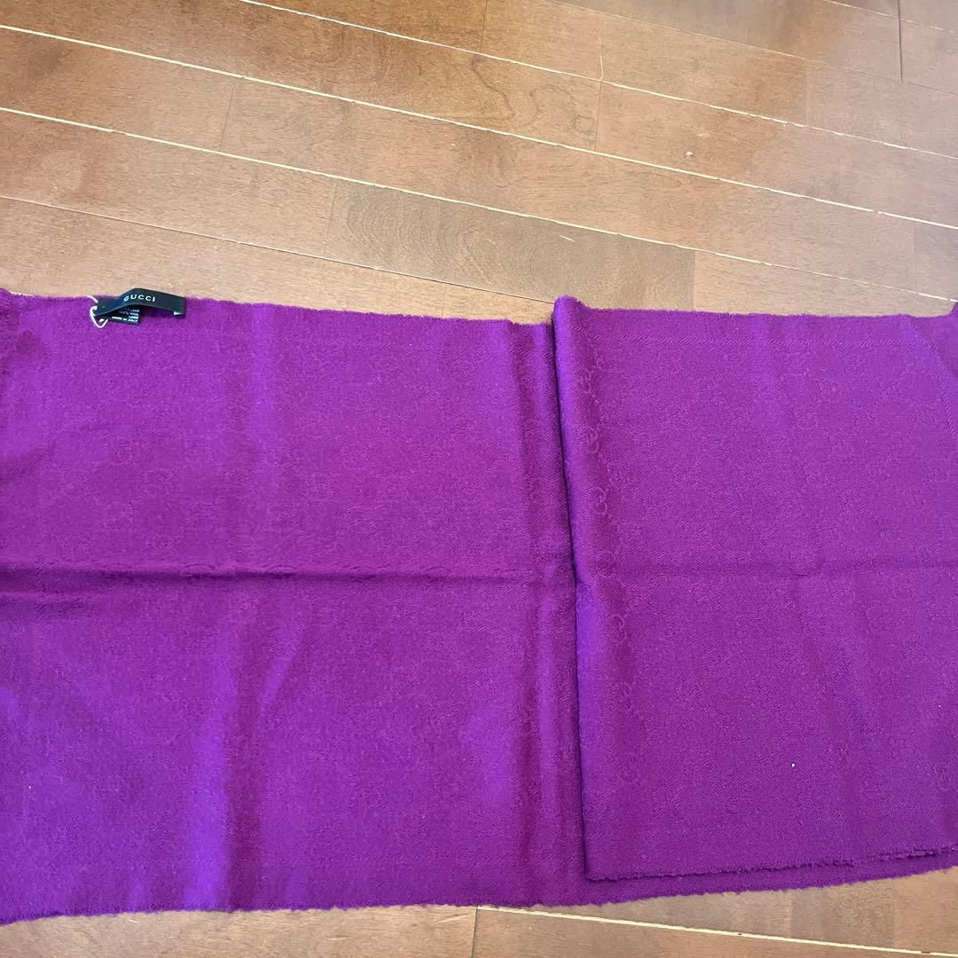 美品 GUCCI パープル ウールマフラー