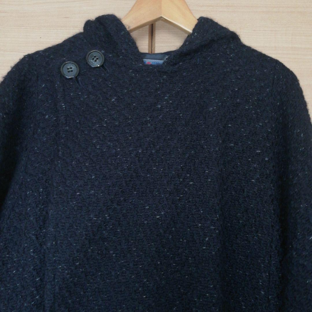 名作 日本製【ハリラン BLUEBLUE】ウール100%ラップマントコート 紺