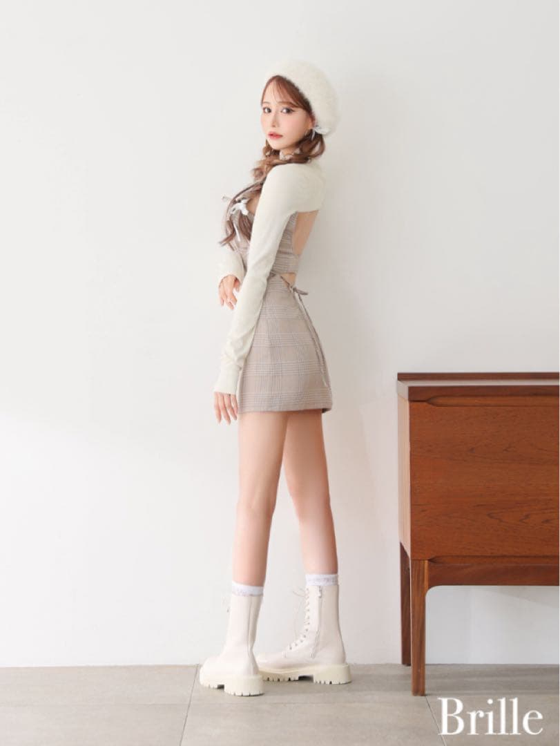 Brille ベージュ チェック柄 ドレス Sサイズ　れみれみ