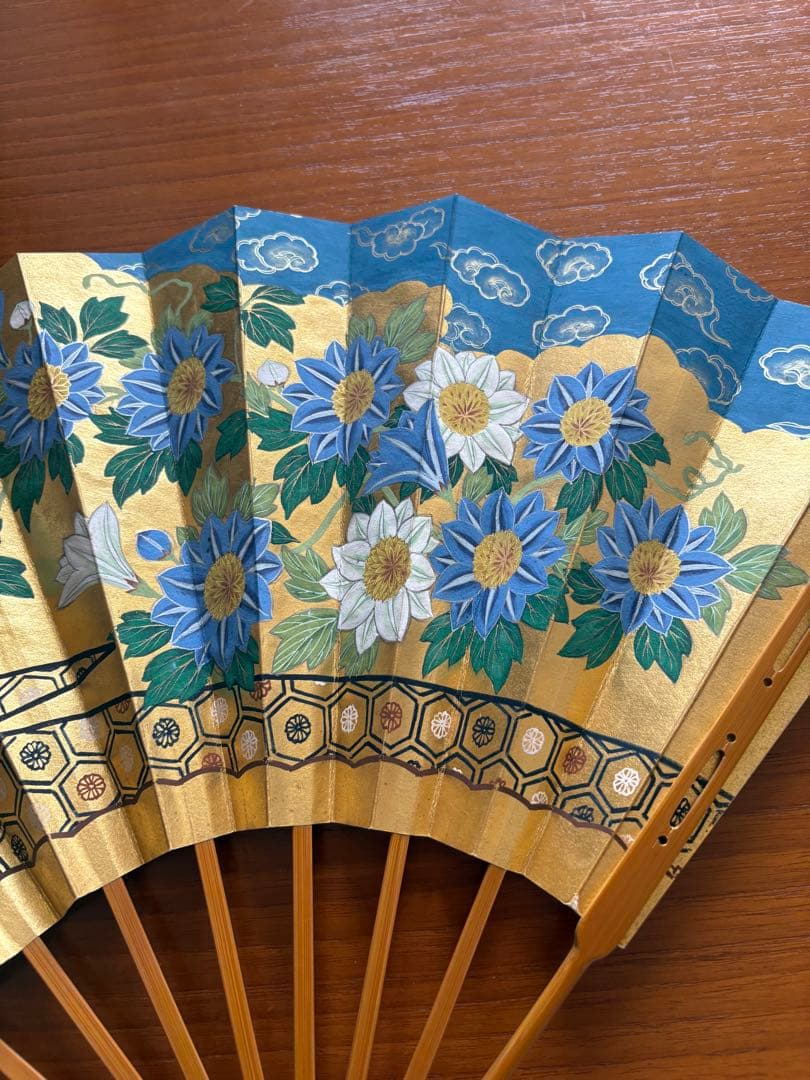 観世流　本金花柄舞扇青金色