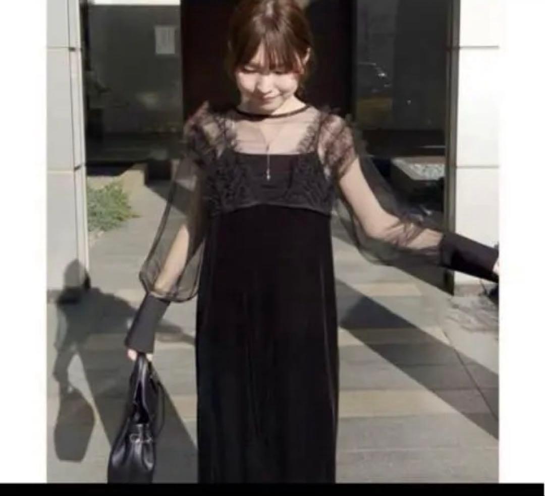 CAPRICIEUX LE'MAGE チュールフリルベロアワンピース