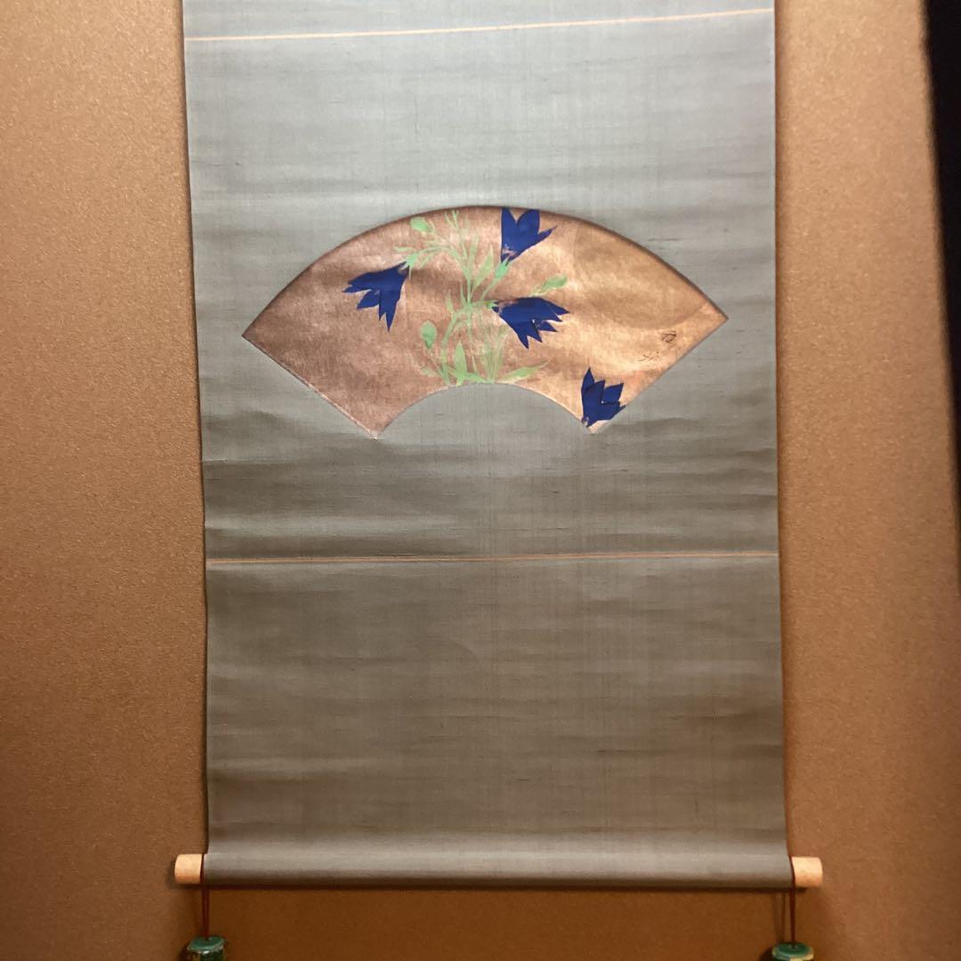 速水御舟　月に桔梗図　木版画　掛軸一幅　　昭和8年作【便利堂図版参考】　NO51