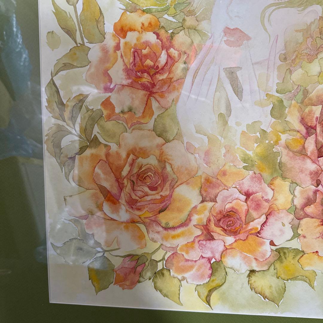 くげ じゅんこ 水彩画 サイン 額縁 付き 90×70cm