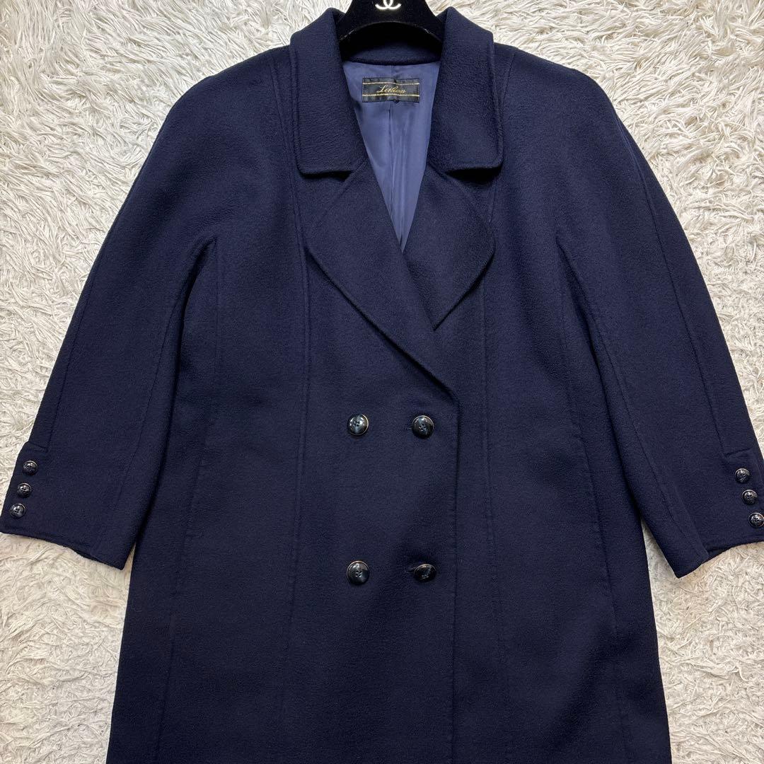 超美品☆未使用級【レリアン】カシミヤ100% 紺　ダブルチェスター　13 XL