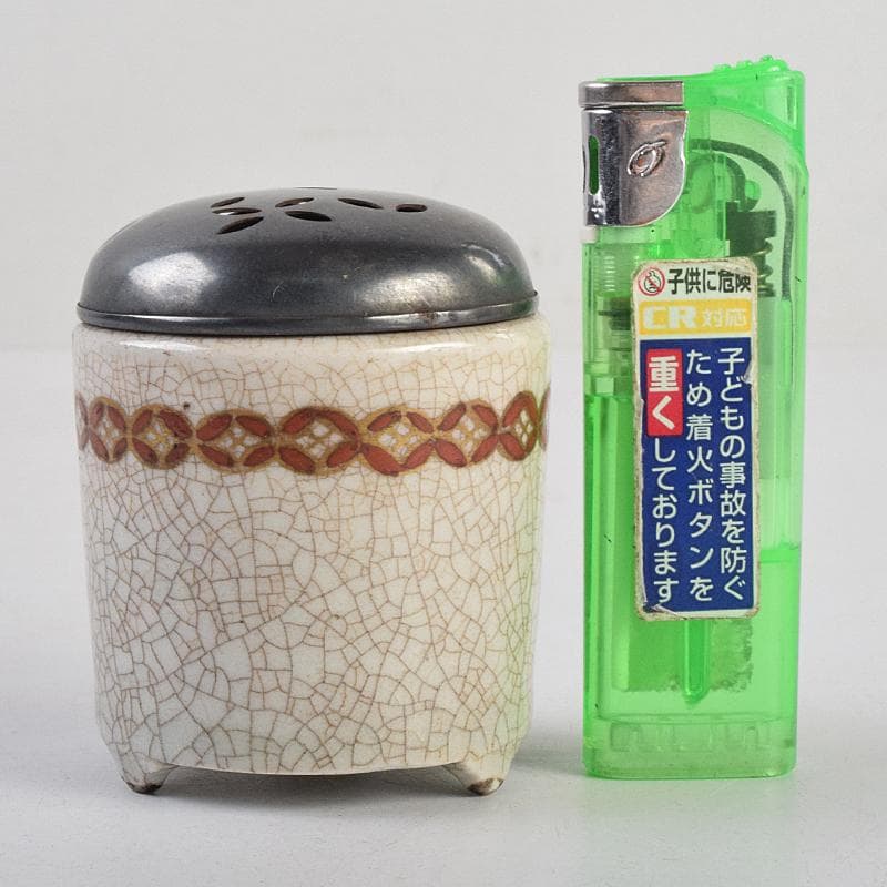 茶道具　野々村仁清作　色絵金彩　銀火屋約18g　香炉　時代箱　M　R9105