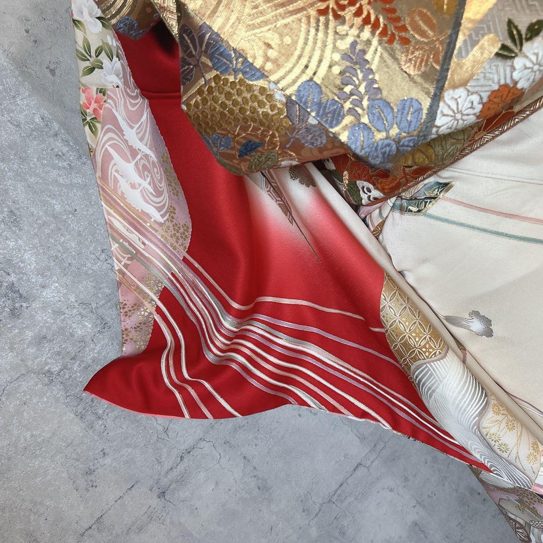 特価　振袖　フルセット　正絹　赤　古典柄　成人式