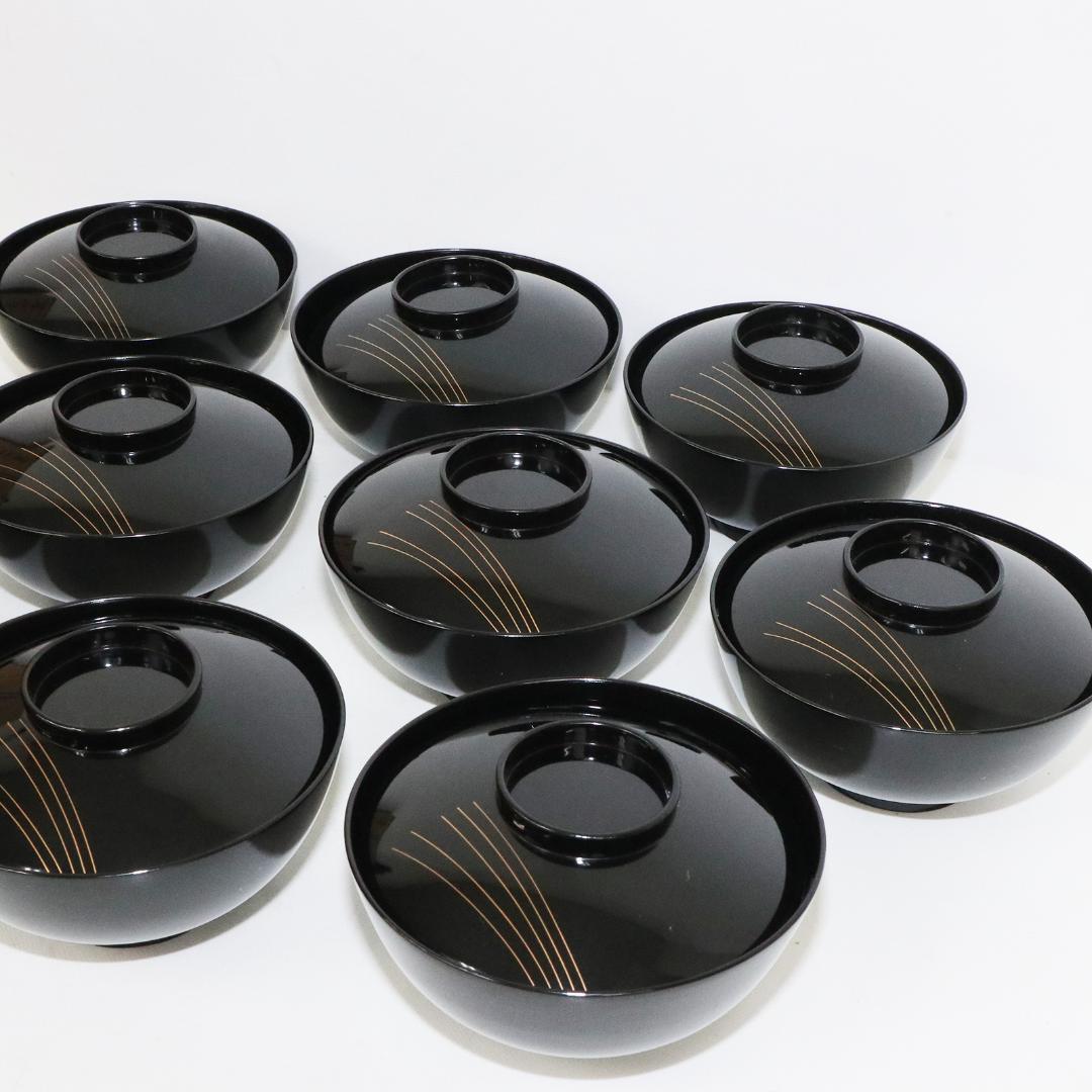 吸物椀　金彩　蒔絵 鶴 縁起物　木製　10客