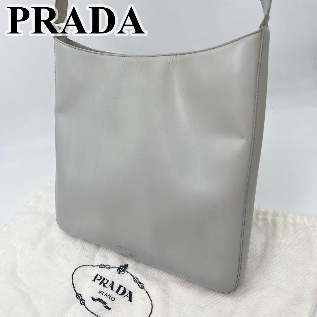 PRADA ワンショルダーバッグ 肩掛け ロゴ金具 カーフレザー オフホワイト