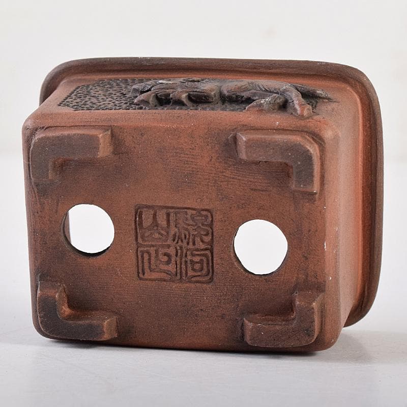 駿河山正作　紫砂　朱泥　猪刻　小さな植木鉢　盆栽鉢　V　R8834