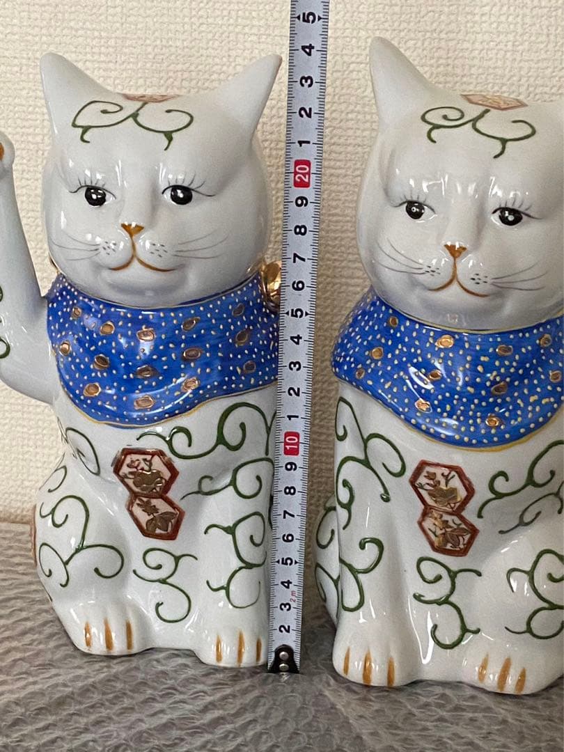 伊万里招き猫陶器開運 縁起物置物商売繁盛 一対