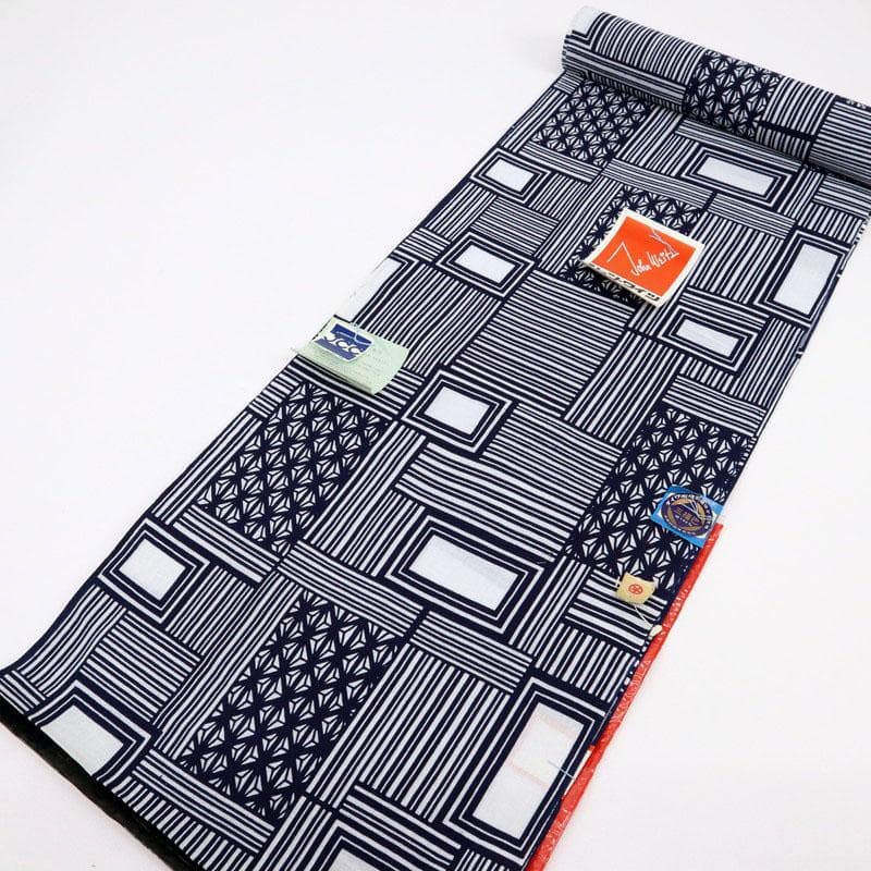 《りん★手縫い仕立て＋浴衣『ジョン・ワイツ』幾何学寄せ柄■反25-131》