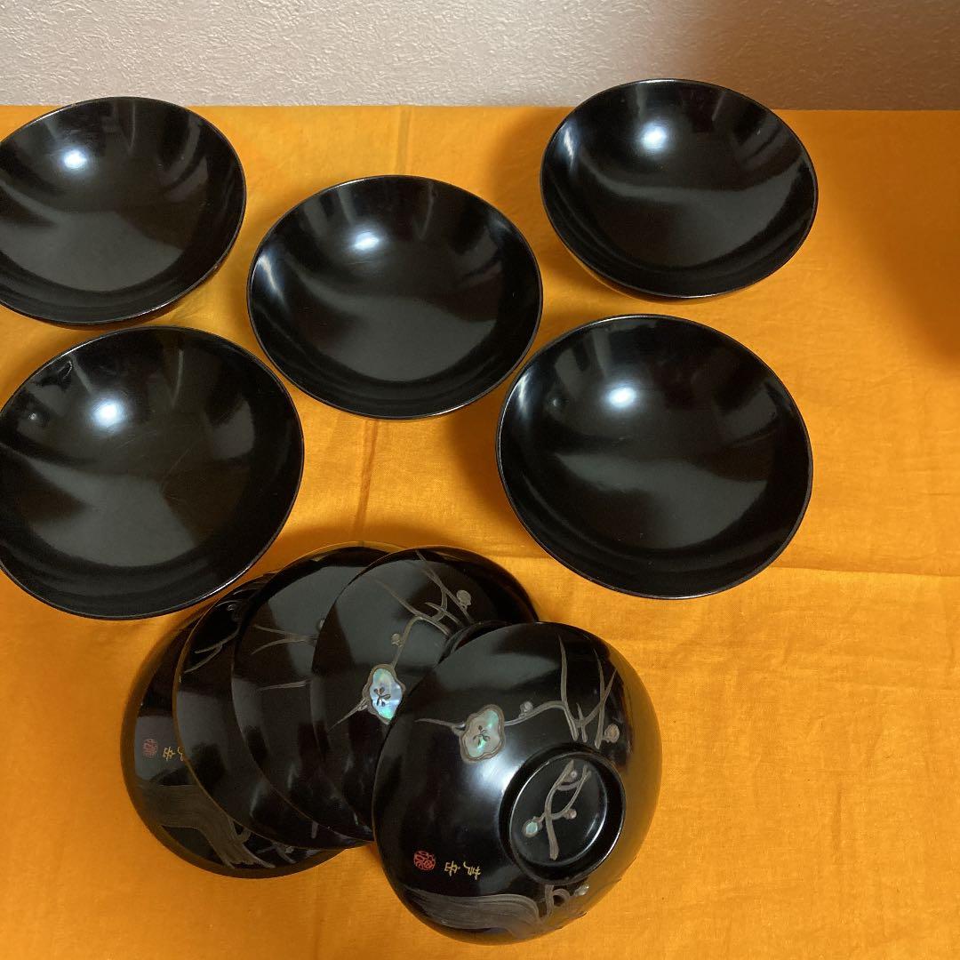 塗り椀　葡萄　螺鈿　10点　古美術　★