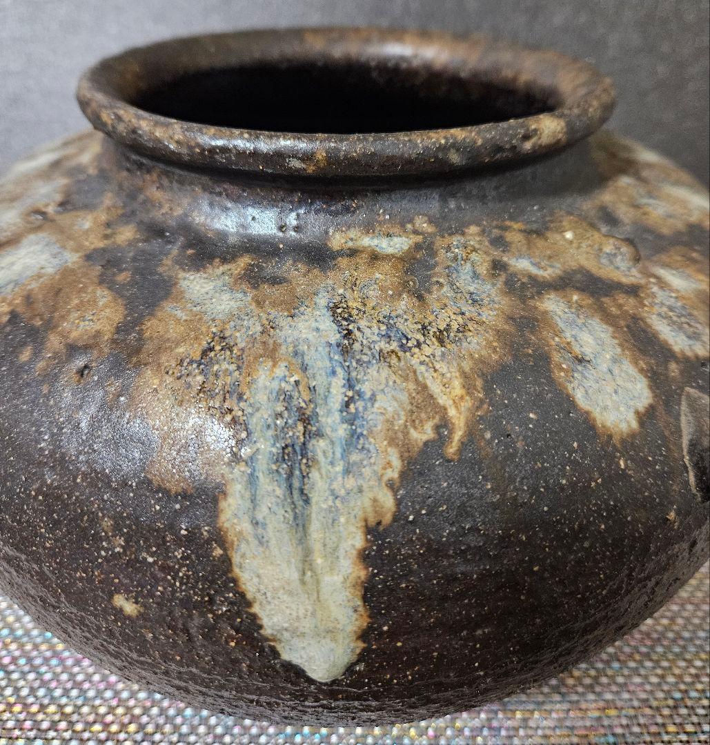 【時代古陶磁器❗】江戸時代後期～明治時代　 窯変　丸壺　花入れ　高17.6cm