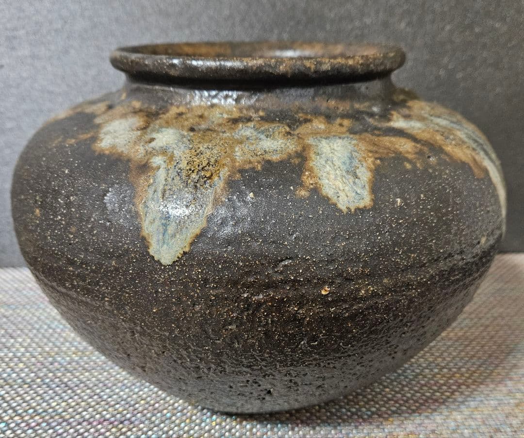 【時代古陶磁器❗】江戸時代後期～明治時代　 窯変　丸壺　花入れ　高17.6cm