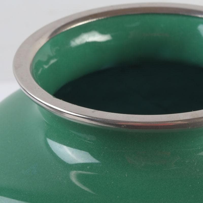 七宝焼　緑釉　牡丹文　花瓶　唐木台付　V　9324