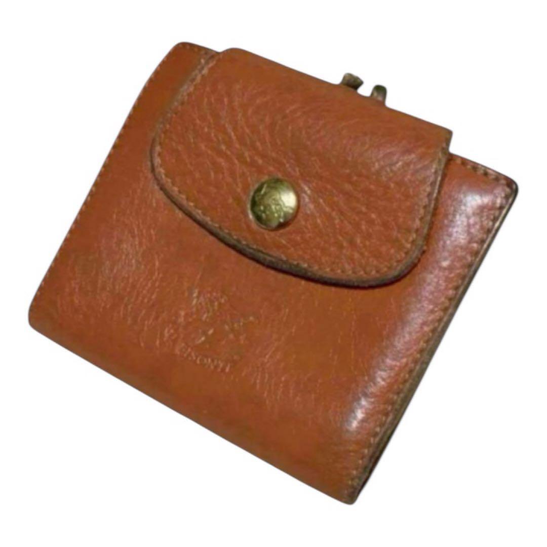 人気　イルビゾンテ　折り財布　がま口　レザー　ライトブラウン　フラップ　保護袋