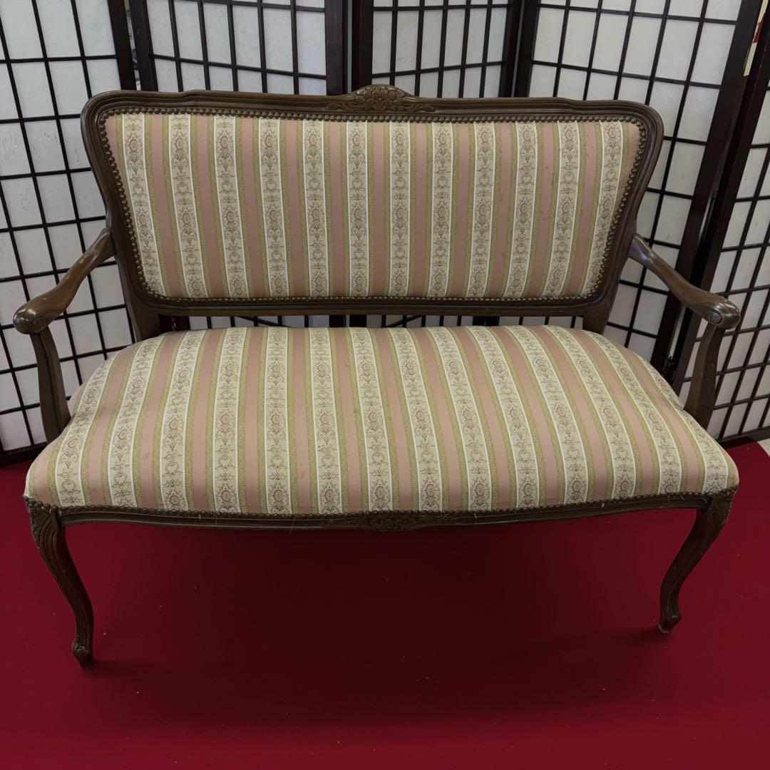 アンティーク　二人掛け　猫脚　アームチェア　クラシック ストライプ イタリア