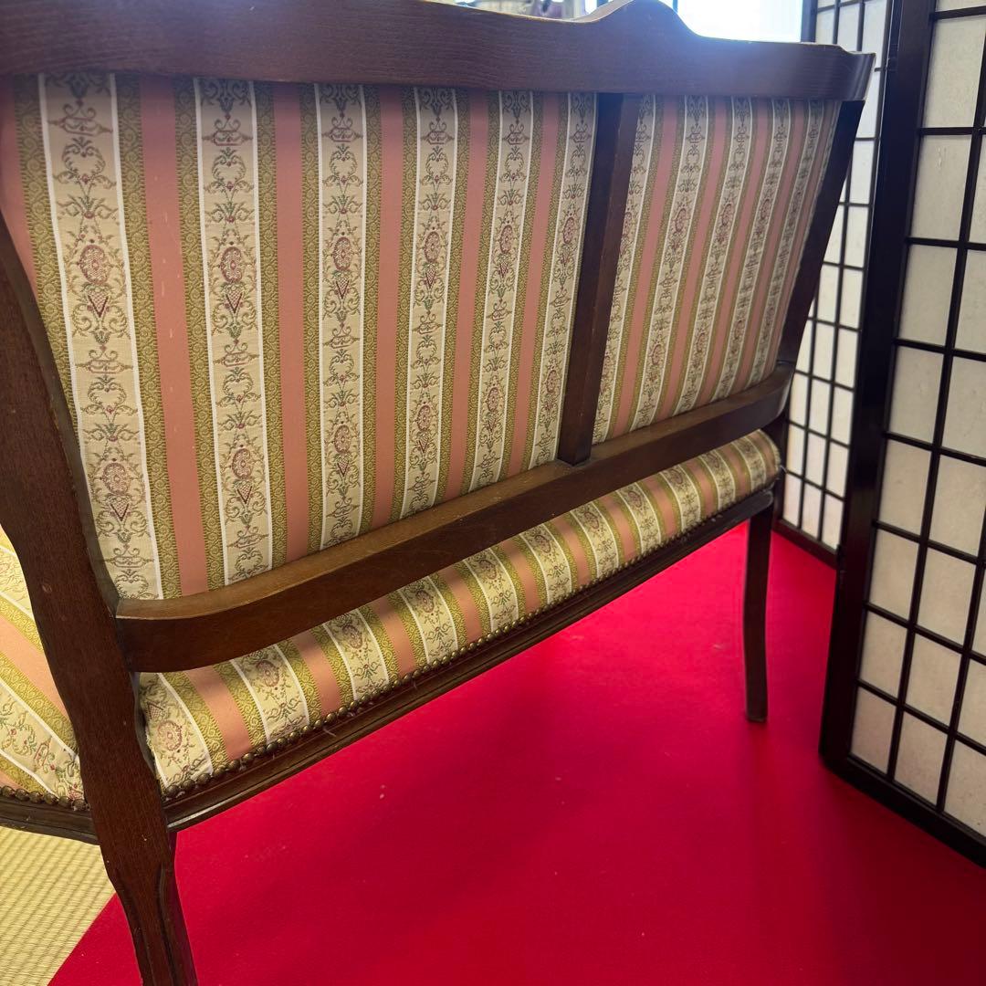 アンティーク　二人掛け　猫脚　アームチェア　クラシック ストライプ イタリア