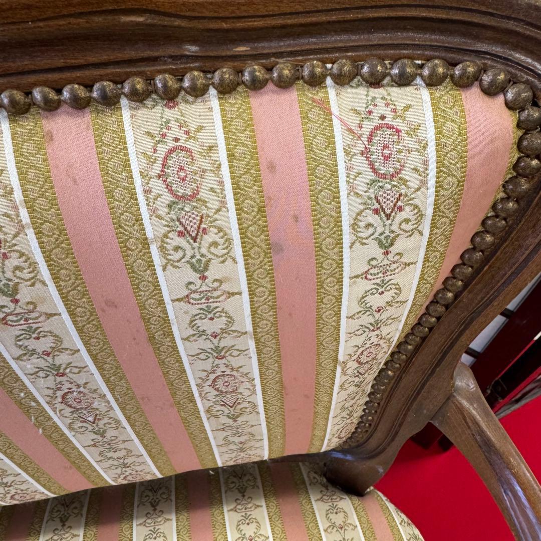 アンティーク　二人掛け　猫脚　アームチェア　クラシック ストライプ イタリア