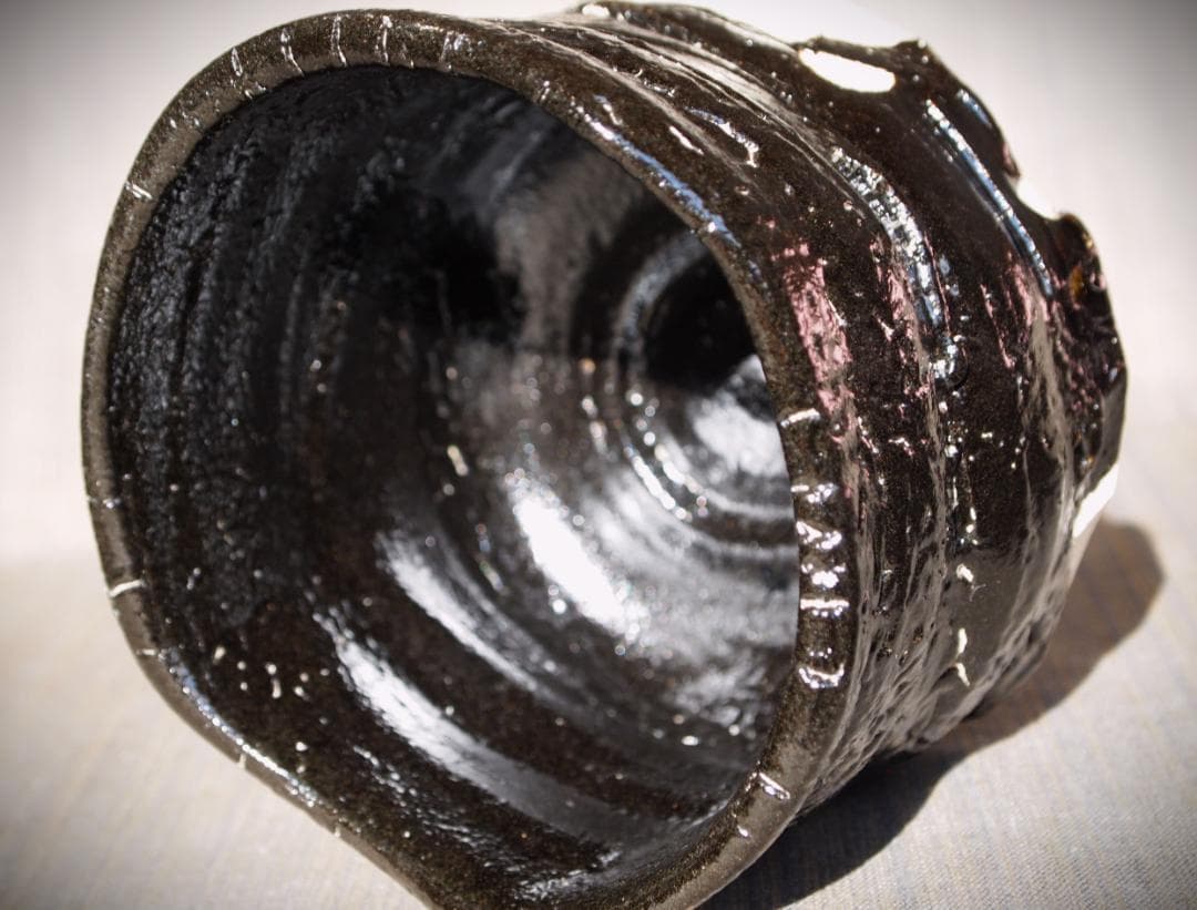 人気作家★山田和《師：加藤唐九郎》瀬戸黒茶碗★二重箱・布