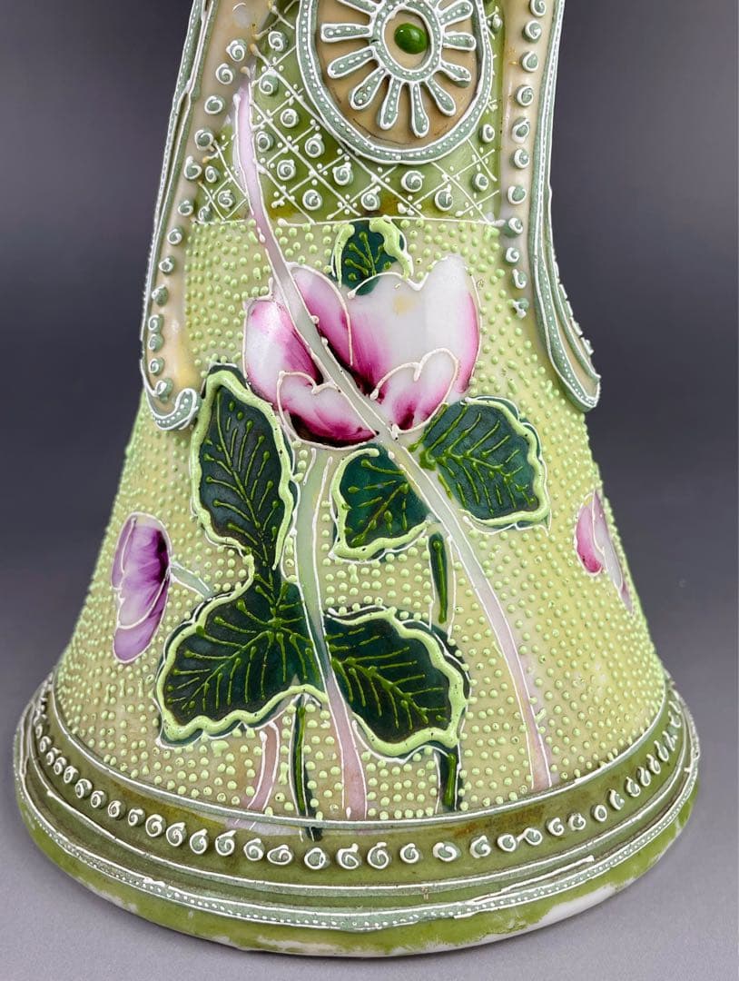 【希少】オールドニッポン 約２５．３cm 花紋 一陳盛上げ アールヌーボー 花瓶