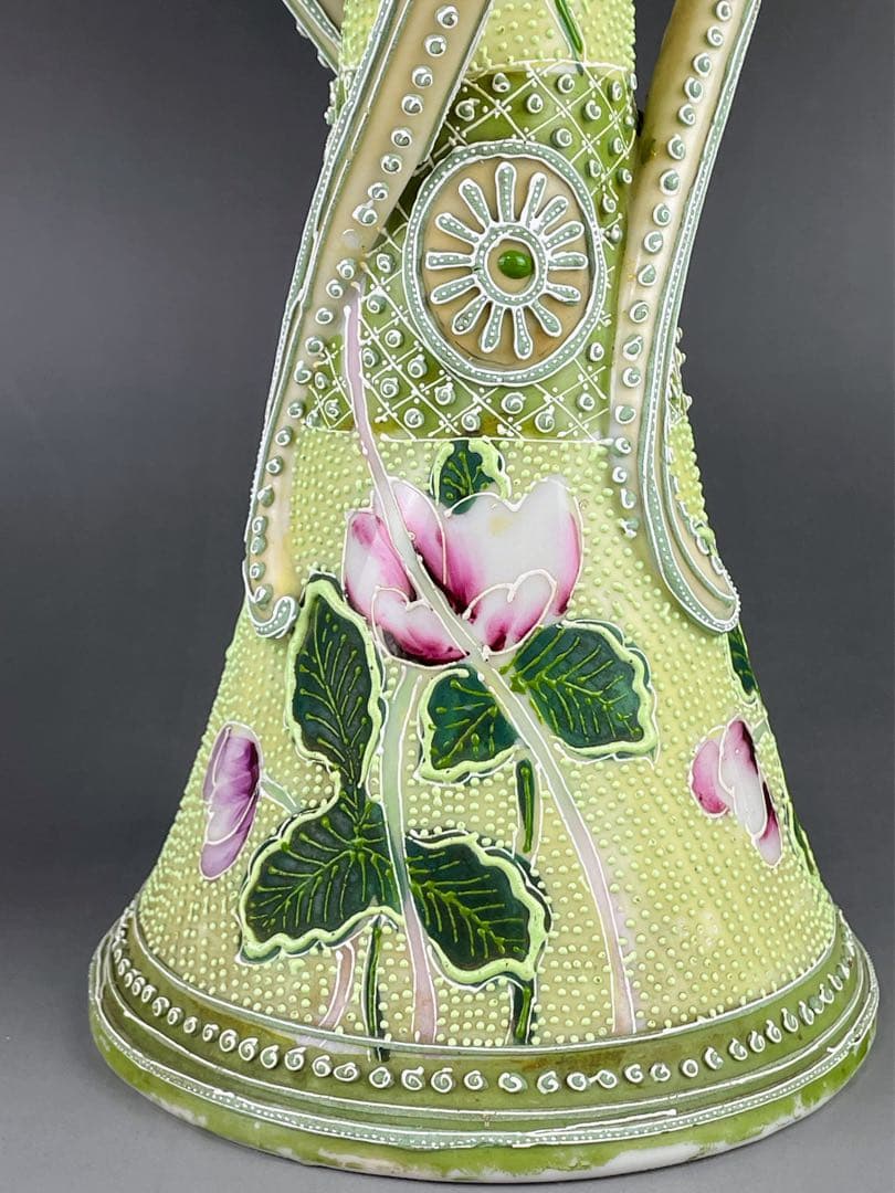 【希少】オールドニッポン 約２５．３cm 花紋 一陳盛上げ アールヌーボー 花瓶